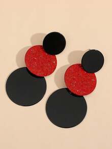 1 Pair Round Embossed Earrings Suitable For Women's Daily Versatile Wear - Black, Red and Black - View 5