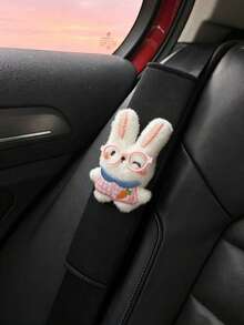 1pc Cute Glasses Bunny Car Seat Belt Cover, Plush Rabbit Auto Shoulder Pad, Sweet Car Interior Decor Kawaii Rabbit Car Seat Belt Cushion, Cartoon Bunny Auto Accessory, Lovely Car Decor Gift - Glasses Rabbit - View 9