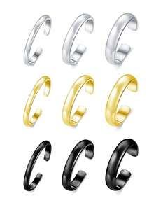 3pcs Multi-Size Solid Color Toe Ring Set, Silver/Gold/Black Summer Beach Jewelry, Minimalist Stackable Toe Rings, Suitable For Daily Wear And Vacation - Multicolor - View 1