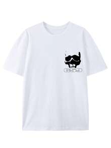 Men G59 Skull With Sunglasses Front Back Print Graphic T-Shirt, Y2K Grunge Hip Hop Oversized White Streetwear Tee - 白色 - 查看 2