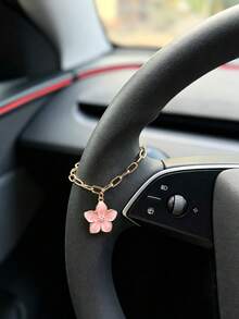 1pc Alloy Cherry Blossom Car Hanging Ornament, Car Interior Steering Wheel Decoration Accessory - A - View 2