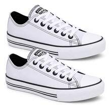 KIT 2 Tenis Cano Baixo All Rock Star de Couro Casual Original Chuck Core - Branco/Branco - Visão 1