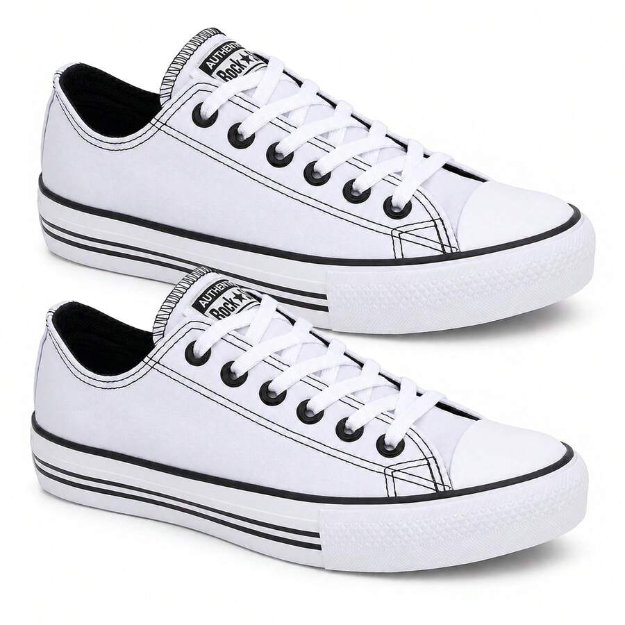 KIT 2 Tenis Cano Baixo All Rock Star de Couro Casual Original Chuck Core - Branco/Branco - Visão 1