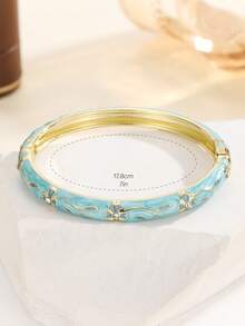 1 chiếc vòng tay thời trang mới đính đá trang trí men hoa văn hoa filigree, trang sức quà tặng cho nữ và bé gái - Màu xanh bạc hà - Xem 5