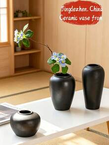 Retro Rustic Solid-Color Ceramic Vases For Home Decor. Matte Artistic Pottery Ornaments, Dual-Purpose For Dried Flowers And Hydroponic Plants. Great For Entry Tables And Sideboards. This Ceramic Vase Set Suits Weddings, Receptions, Home Decor - A - View 6