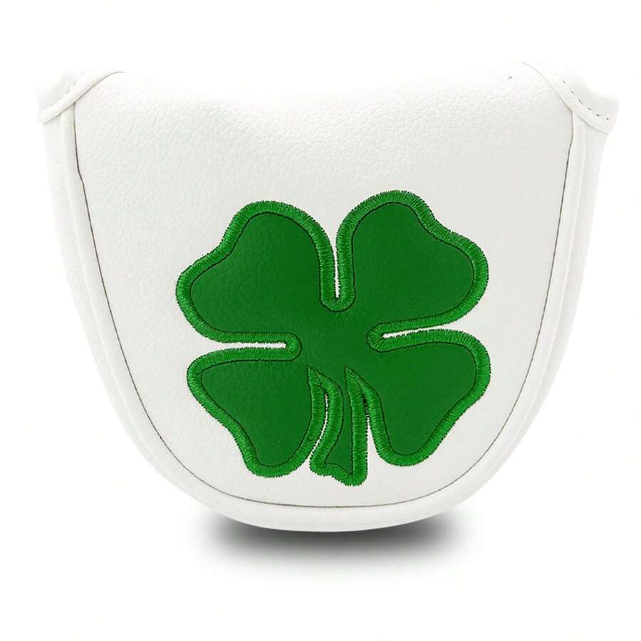 Lucky Four-Leaf Clover Theme Golf Putter Headcover, White And Green Color Block 3D Embroidery Craft, Fresh And Auspicious Appearance, Golf Accessory - White - View 1