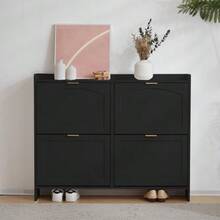 Modern Shoe Cabinet With 4 Drop-Down Compartments, Freestanding Shoe Rack, Open Shelves, Suitable For Entryway Or Hallway, Black, Dimensions: W110/H90/D24 Cm - View 6