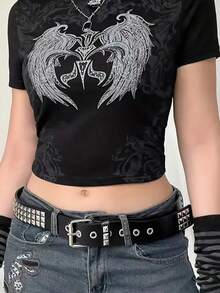 1 pieza Cinturón estilo punk con ojales, cinturón de PU con decoración de remaches estilo hip hop unisex - Negro A - Ver 2