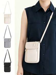 Multi-Compartment Crossbody Phone Bag, Anti-Theft Small Square Bag, Lightweight Solid Color Wear-Resistant Travel Passport, Versatile Hands-Free Carry - Multicolor - View 10