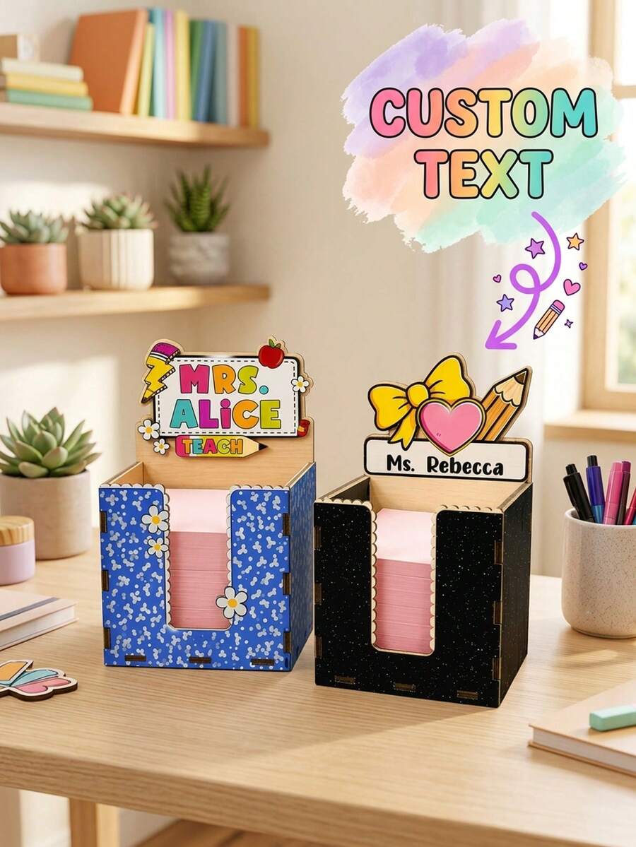 1 buah Tempat Penyimpanan Catatan Tempel Nama Guru yang Dipersonalisasi, Organizer Meja Kayu Kustom dengan Nama, Rak Penyimpanan Meja Guru dan Murid, Hadiah Kembali ke Sekolah, Tempat Pensil, Hadiah untuk Guru, Hadiah Apresiasi Guru, Perlengkapan Sekolah, Perlengkapan Kelas - MultiWarna - View 1
