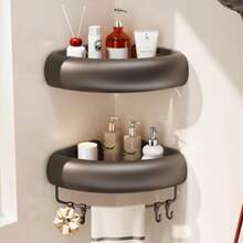 1pc Minimalist Aluminum Triangular Bathroom Storage Rack, Drill-Free Wall-Mounted Triangle Shelf, Available In 2 Colors. Bathroom Drainage Basket, Sink/Vanity Storage Rack, Multi-Functional Space-Saving Accessory. - Multicolor - View 11