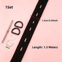1 Set Adjustable Elastic Waistband Kit, High Stretch Eyelet Elastic Tape With D-Ring Buckles, DIY Maternity Pants Waist Extender Sewing Accessories - Multicolor - View 10
