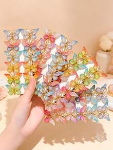 7/14/21pcs Sweet Gradient Color Small Butterfly Hair Clips, Girls' Daily Casual Versatile Hair Styling Clips - Multicolor - View 8