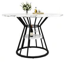Table Set (5-Piece), Round Dining Table, Dining Table 100 X 100 X 76 Cm (Incl. 4 Chairs), Round Coffee Table For 4 People, Velvet Chair (Incl. Dining Table With Marble Top), Black Chair - Black - View 7