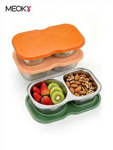 Meoky This Stainless Steel Double-Compartment Snack Box With A Lid Is A Reusable Food Storage Container Suitable For Storing Dipping Sauces, Fruits, Nuts, Sauces, Snacks, And Meal Preparation. - Pink - View 1