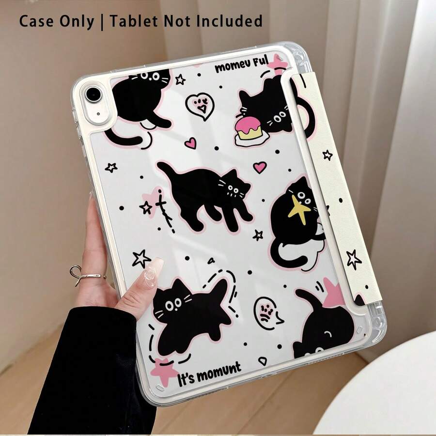 Black Cat, Heart, Cake, Star Pattern Painted Effect Tablet Protective Case With Stand, Compatible With Honor 8/9/10/X8/X8A/X9/X8Pro/X9Pro, MatePad SE 11 Inch/MatePad 11 Inch/11.5 Inch/MatePad Pro, Apple 10th/11th Gen 2025 (A16), Galaxy Tab A7/A9 And Other Popular Models