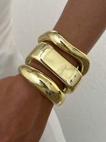 Juego de 11 pulseras tipo brazalete anchas de metal en tono dorado para mujer, con diseño vintage exagerado y elegante de flores geométricas y torsión, adecuado para uso diario y regalos - Dorado - Ver 10