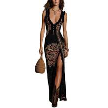 2026 Long Dress With Slit And Digital Print Sleeveless Top, European And American Style Women's Clothing - Black - View 5