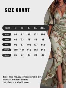 Women's Summer V-Neck Slim Fit Floral Print Ruffle Hem Stretchy Bodycon Maxi Dress Elegant Long Gown For Beach Vacation Date Night Party - 綠色 - 查看 4