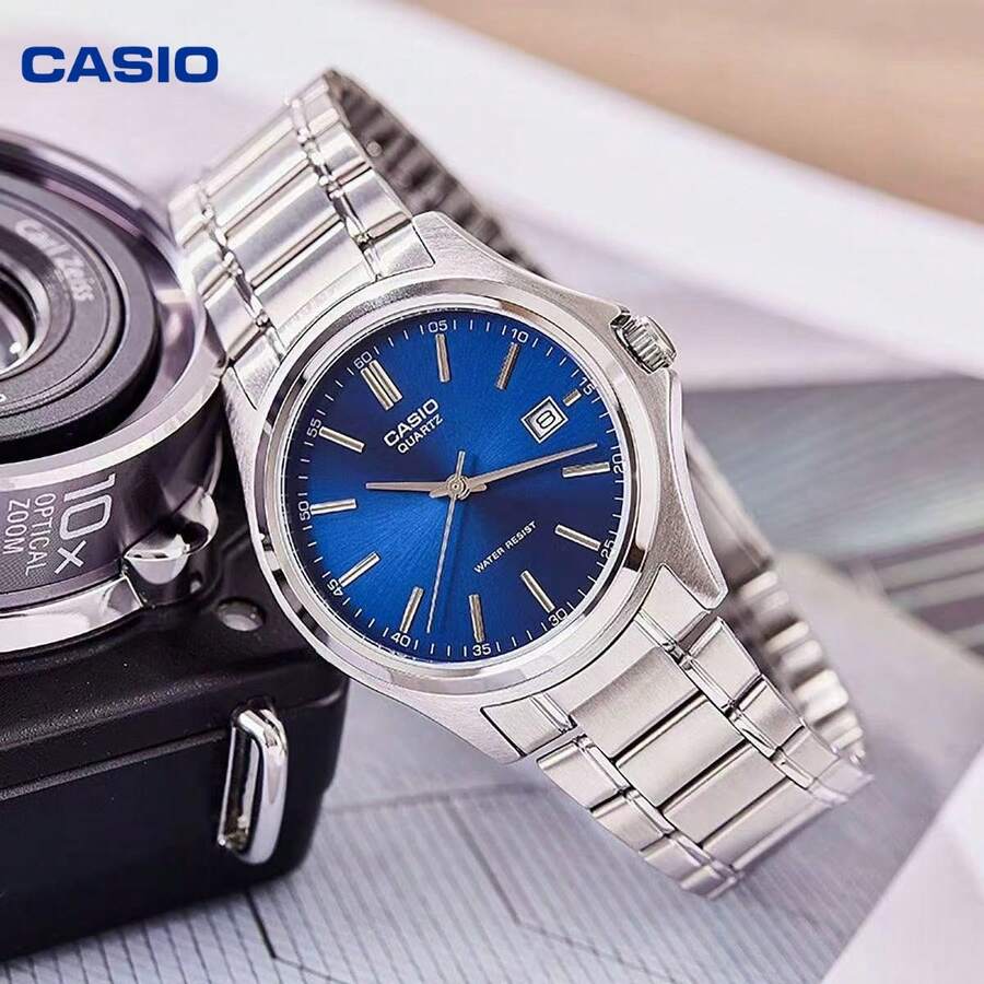 Casio Men's Blue Dial Steel Band Watch, Date Waterproof Quartz Wristwatch, Versatile Business Commute Watch - one-size - View 1