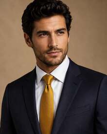 Gravatas sociais masculinas, versáteis para ternos, adequadas para casamentos, banquetes e entrevistas de emprego. - Dourado - Visão 1