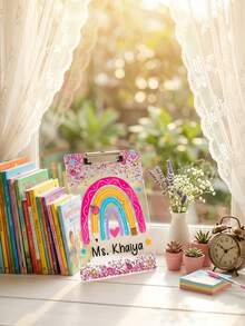 1pc Personalized Rainbow Glitter Confetti Teacher Clipboard, Customized Teacher Name Clipboard, Teacher Appreciation Gift, Acrylic Clipboard, Back To School, Transparent Writing Board, Kindergarten And Elementary Classroom Decor - Multicolor - View 5