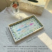 1个INS风格贝壳镶嵌装饰托盘，彩色拼布方形，手工镶嵌。适用于装饰客厅茶几、餐桌和日常收纳。也可作为节日礼物和派对餐桌装饰。 - 彩色 - 查看 20