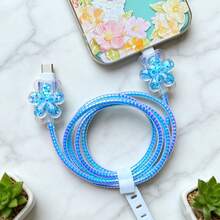 Flower Design Cable Protector, Anti-Breakage Charging Cable Protector, Compatible With IPhone 12-15/16, Type-C & Lightning Data Cable Protector, Cute Decorative Charging Cable Protector - Multicolor - View 5