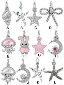 5pcs DIY Beaded Bracelet Accessories Ocean Vacation Style Rhinestone Pendant Starfish/Jellyfish/Moon Star/Bow/Rabbit Charms Jewelry For Women - Multicolor - View 3