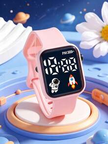 4pcs/Set Kids' Favorite Square Electronic Watch With Rocket Astronaut Pattern, LED Screen, TPU Material, Casual Sports Watch Suitable For Daily Life, Gift, Birthday, Back To School Season - Multicolor - View 7