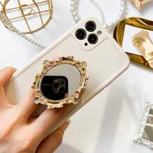 European Vintage Pattern Mirror Creative Phone Stand, Adhesive Foldable Slouchy Desktop Round Mirror Stand, Perfect Phone Gift, Halloween Gift, Christmas Gift, Suitable For IPhone, Android Phones, Birthday Gift, Gift For Family And Friends, Push-Pull Phone Stand, Phone Accessories - Multicolor - View 20