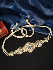 1set Court Style Moroccan Jewelry Set: Robe Belt, Earrings & Brooch, Hollow Carved Inlaid Rhinestones Ladies Accessories For Wedding, Party & Festival - Multicolor - View 8