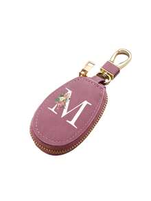Unisex Multifunctional Key Pouch, Decorated With Fashionable Pink Flower And White 26 Letters A-Z Pattern, Zipper Keyring, Flower Pattern Design, PU Faux Leather Material, Zipper Storage Bag, Car Key Storage Pouch, Car Key Chain, Compact And Portable Key Pouch, Simple Design, Travel Accessory, Elegant Accessory, Suitable For Home, Office, Travel, Car, Unisex, Perfect Gift For Friends, Family, Couples, Anniversary, Birthday, Wedding, Graduation And Teacher's Day - Multicolor - View 24