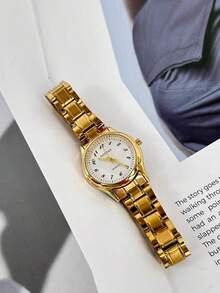 sottas 新款金色復古數位錶盤石英防水女錶，極簡優雅鋼帶，休閒百搭腕錶 - 白色 - 查看 5