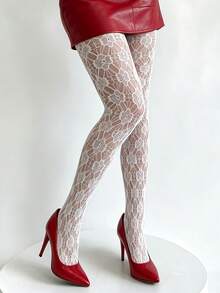 CLAGAINER 5 Pairs Vintage Rose Lace Fishnet Tights, Multicolor Y2K Sexy Sheer Floral Jacquard Fishnet Stockings - Multicolor - View 10