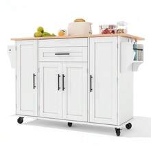 120*45cm, Mobile Kitchen Island, Kitchen Trolley, Extendable Worktop Up To 70cm, Concealed Cutlery Drawer, Adjustable Shelves, Spice Rack And Towel Rail, Suitable For Kitchen, Dining Room Or Living Room - White - View 5