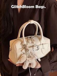 Bolso Boston Mini de Mezclilla Vintage - Bolso de Mano Bordado con Cerezas y Detalle de Borla (Accesorios No Incluidos) - Blanco - Ver 5