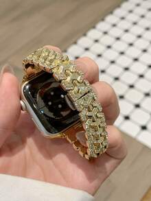 MAPUCE 1PC Premium Y-Shaped Rhinestone Metal Watch Band, Compatible With Apple Watch 38/40/41/42/44/45/46/49mm, Suitable For Apple Watch Series Ultra/SE/11/10/9/8/7/6/5/4/3/2/1, Adjustable Length, Easy To Operate, A Fashionable Small Accessory Watch Band For Women (Band Only, Watch Not Included) - Gold - View 3