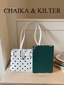 CHAIKA & KILTER 1件純色PU布料女款時尚肩背包，腋下HOBO包，滿版圓點圖案，肩帶裝飾，拉鍊開合，雙手把設計，適合日常購物（附吊飾） - 白色 - 查看 4