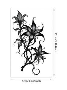 1pc Dark Gothic Black-Grey Thorn Lily Vine Pattern Temporary Tattoo Sticker, Realistic Fake Tattoo Design, Suitable For Travel, Music Festivals, Gaming, Graduation Gifts, Lasts 3-5 Days - Black - View 2