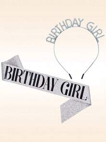1入女孩生日派對3D閃亮生日頭帶絲帶套裝 - A - 查看 8