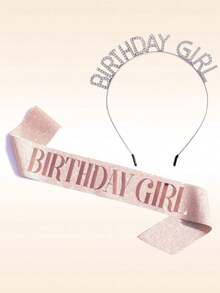 1入女孩生日派對3D閃亮生日頭帶絲帶套裝 - A - 查看 15