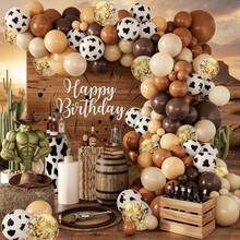 130-Piece Western Cowboy Balloon Arch Set - Nude/Brown/Sand White/Gold Sequined Foil/Cow Pattern Balloons - Perfect For Babyshower And Birthday Party Decorations With Horse, Western Farm, Cowboy, Cowgirl, And Animal Themes. - View 1