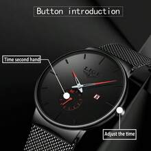 LIGE Simple Casual Men's Watch With Stainless Steel Mesh Strap Casual Fashion Men's Business Watch Waterproof Calendar Watch - Black - View 9