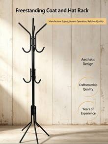 New Floor-Standing Coat Rack, Simple Coat Rack, Living Room Storage Rack, Bedroom Coat Organizer, Hallway Bag Rack, Black, White - Black - View 3