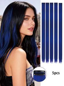5pcs Clip-In Straight Hair Extensions - Heat-Resistant Synthetic Fiber, Colorful Hair Extensions, 22 Inch Women's Decorative Hair, Suitable For Party, Halloween Costume And Other Occasions - Multicolor - View 2