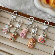5pcs Plaid Skirt Animal Charms, Cartoon Animal Resin Accessories, Durable Keychain With Lobster Clasp, Decorative Birthday Gift Card Holder Keychain Set, Suitable For Bags And Car Keys - Plaid Skirt Animal Pendant - View 2