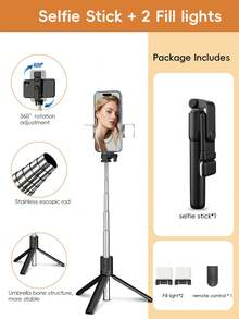 Foldable Mini Selfie Stick Tripod With Detachable Fill Light, Wireless Bluetooth Remote, 360° Adjustable Phone Holder, Portable Lightweight, Suitable For Travel, Vlog, Live Streaming, Selfie - Multicolor - View 12