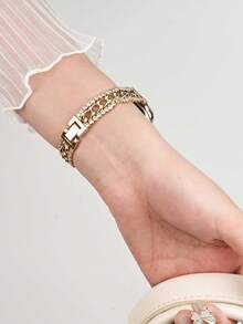 MAPUCE 1PC Premium Thin Rhinestone Metal Denim Chain Band, Compatible With Apple Watch 38/40/41/42/44/45/46/49mm, Suitable For Apple Watch Series Ultra/SE/11/10/9/8/7/6/5/4/3/2/1, Adjustable Length, Double-Sided Rhinestone With Denim Chain Design, High-End Fashion - Gold - View 5