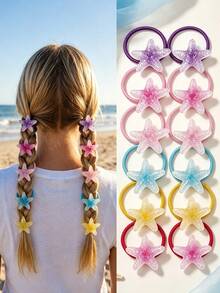 12 pièces Élastiques à cheveux en forme d'étoile de mer polyvalents pour filles, combinaison de 6 couleurs, bandeaux à cheveux décontractés, convient pour les vacances à la plage - Multicolore - Voir 6